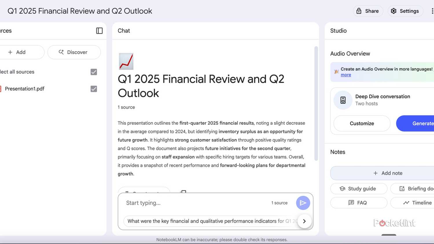 گپ پس از بارگذاری ارائه های پاورپوینت در Notebooklm