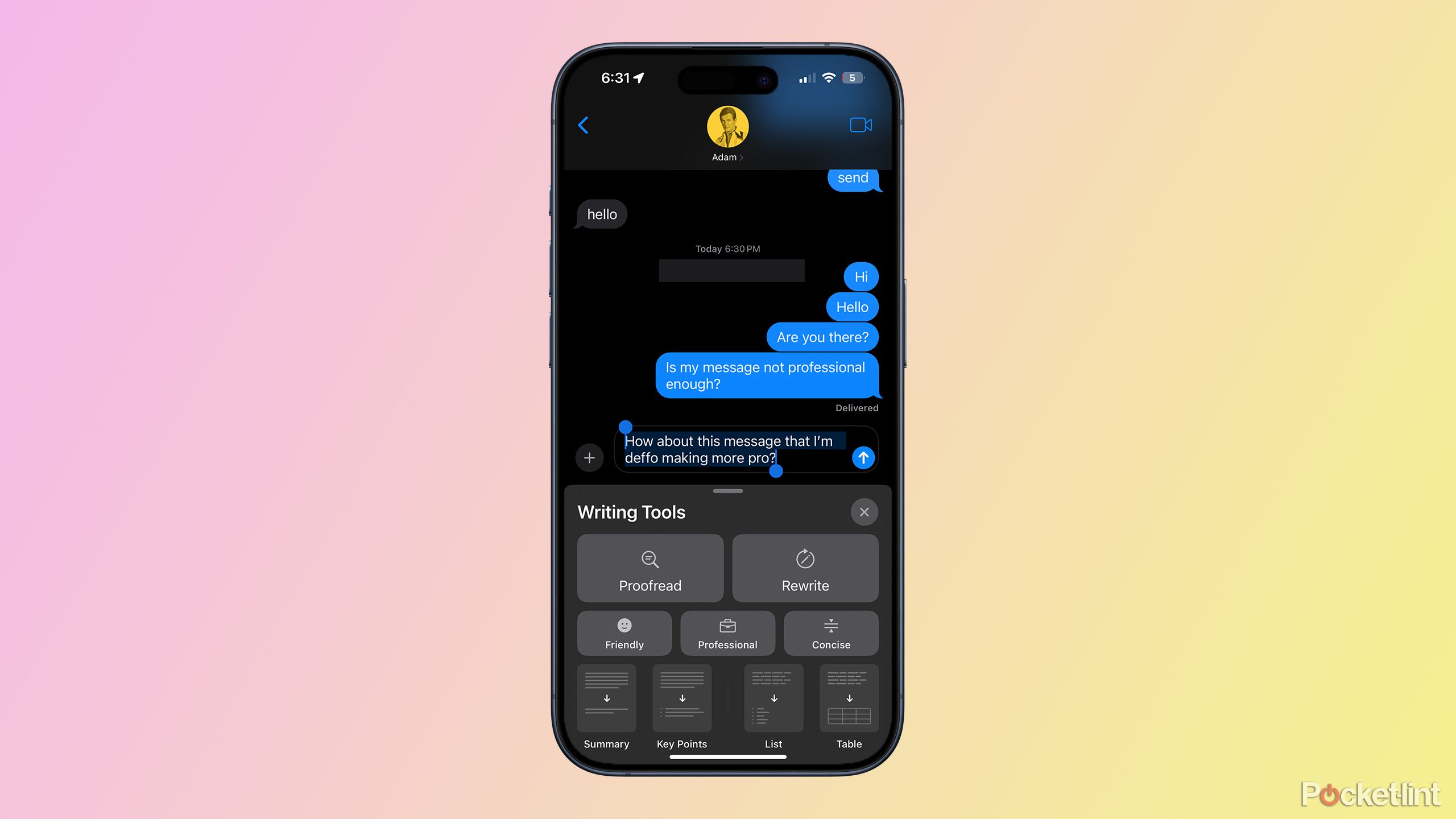 نوشتن ابزار در پیام ها در iOS 18