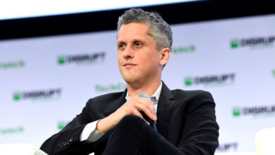 Box CEO Aaron Levie on stage at TechCrunch Disrupt in San Francisco in 2019.