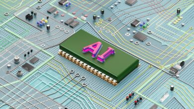 A complex electronic circuit board containing an artificial intelligence chip
