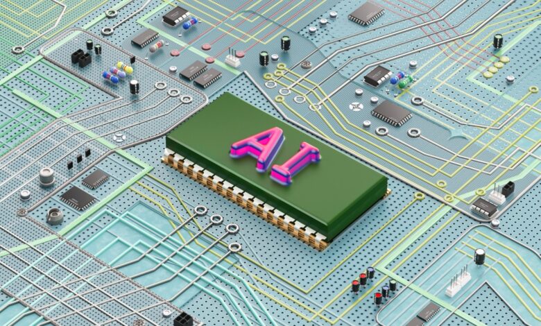 A complex electronic circuit board containing an artificial intelligence chip