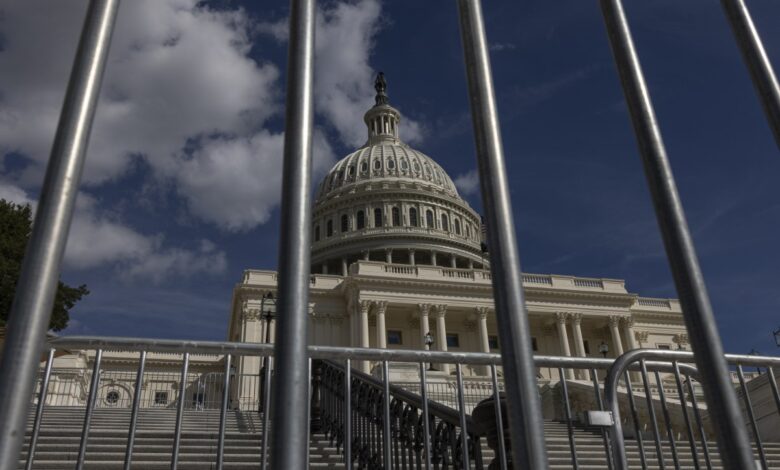view of domed government building thru a fence