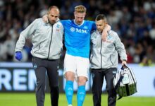 کوین دی بروین بازیکن ناپولی پس از آسیب دیدگی همسترینگ بعید است امسال دوباره بازی کند