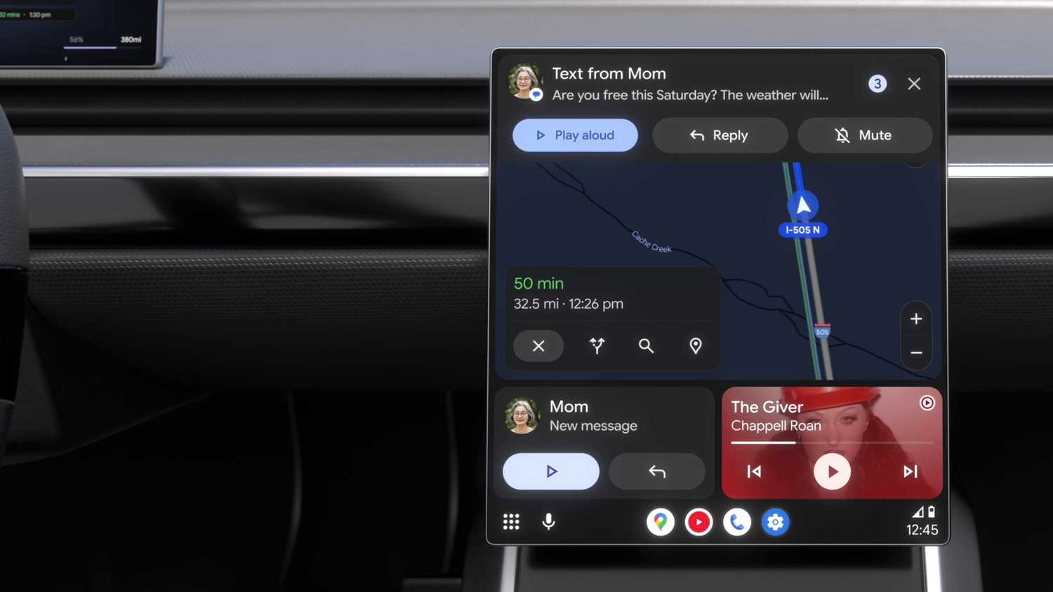 Gemini در حال اجرا در Android Auto.