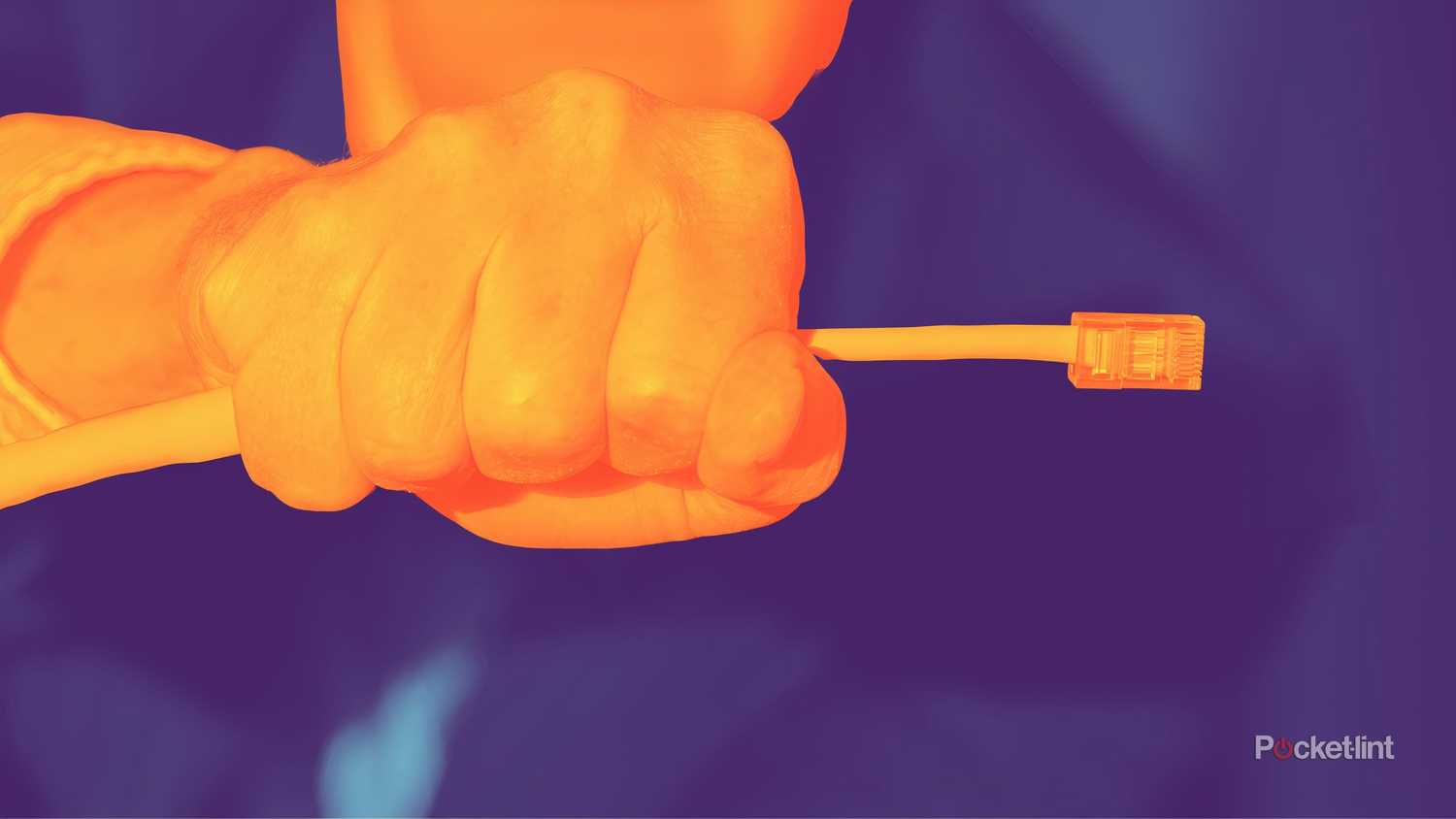 دستی که کابل اترنت را در دست دارد.