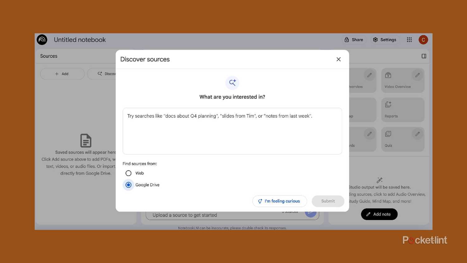 notebooklm انتخاب Google Drive به عنوان منبع
