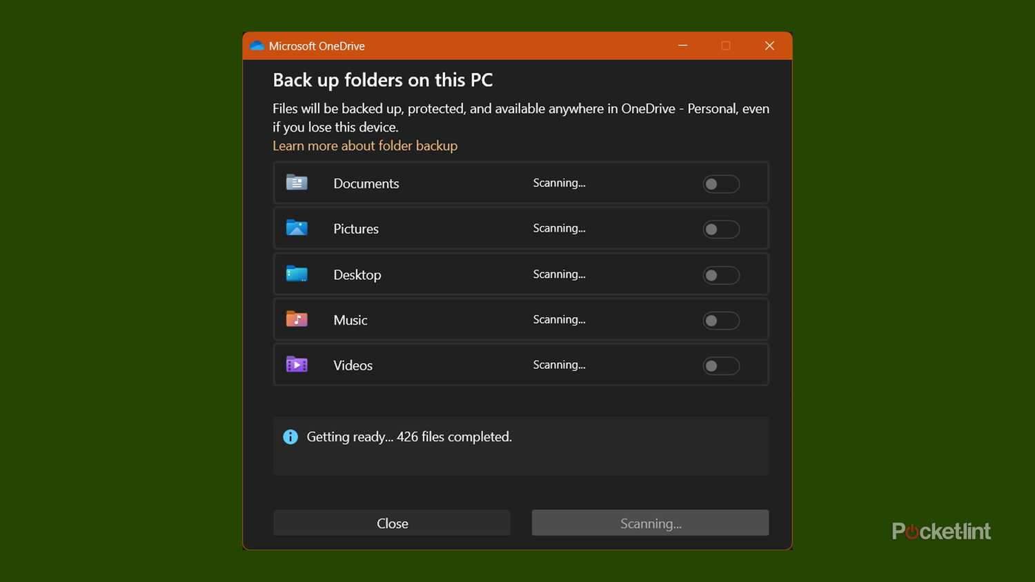 اسکن و انتخاب پوشه های ویندوز 11 برای همگام سازی OneDrive.