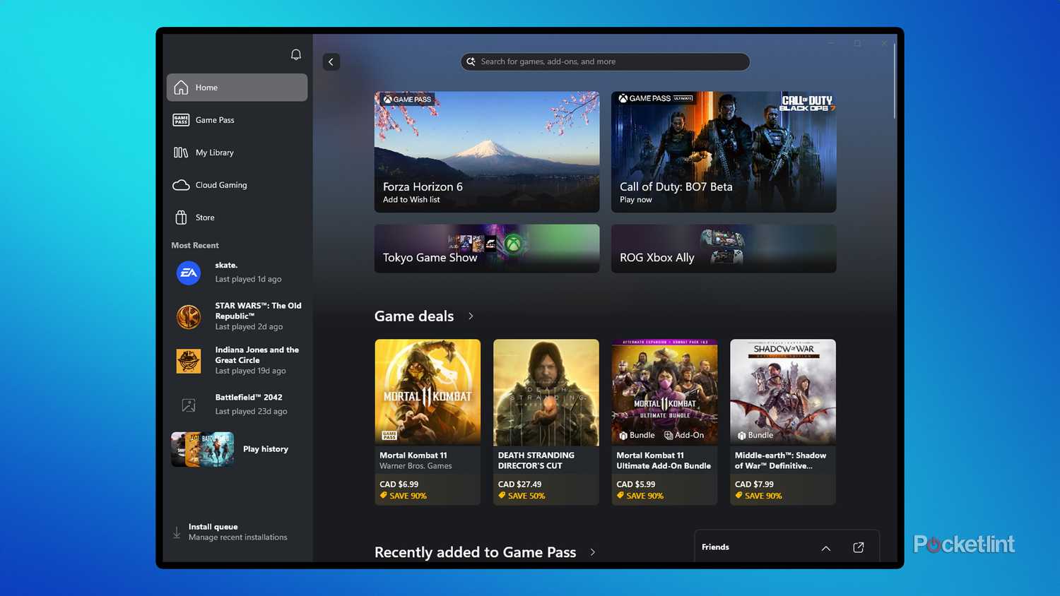برنامه Xbox در ویندوز 11.