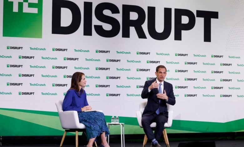 Connie Loizos, Editor-in-Chief and San Francisco Mayor Daniel Lurie speak onstage during day three of TechCrunch Disrupt 2025 at Moscone Center on October 29, 2025 in San Francisco, California.