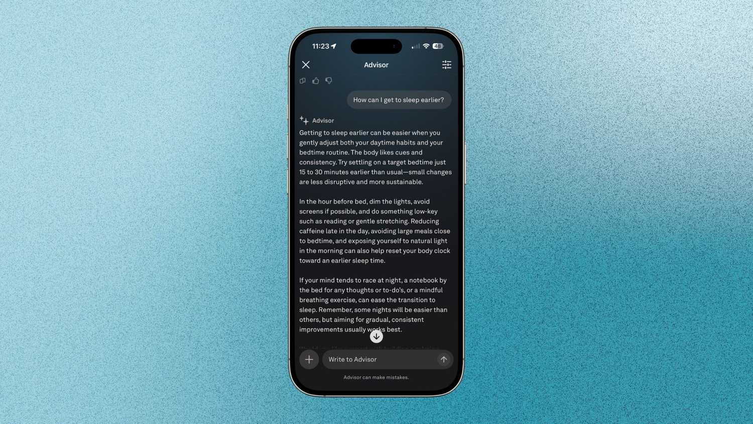 مشاور هوش مصنوعی برنامه Oura. 