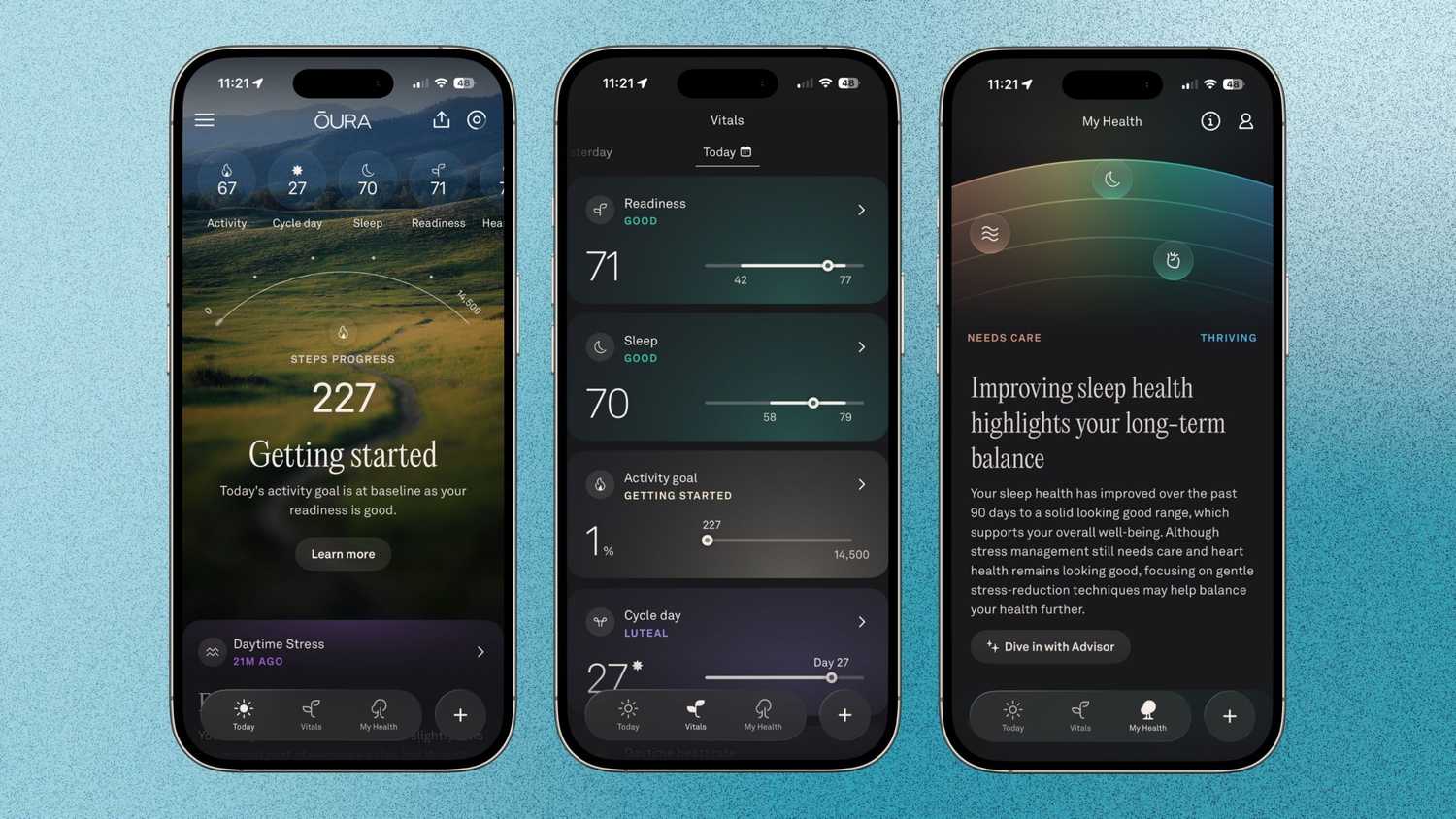 همه برگه ها در برنامه جدید Oura. 