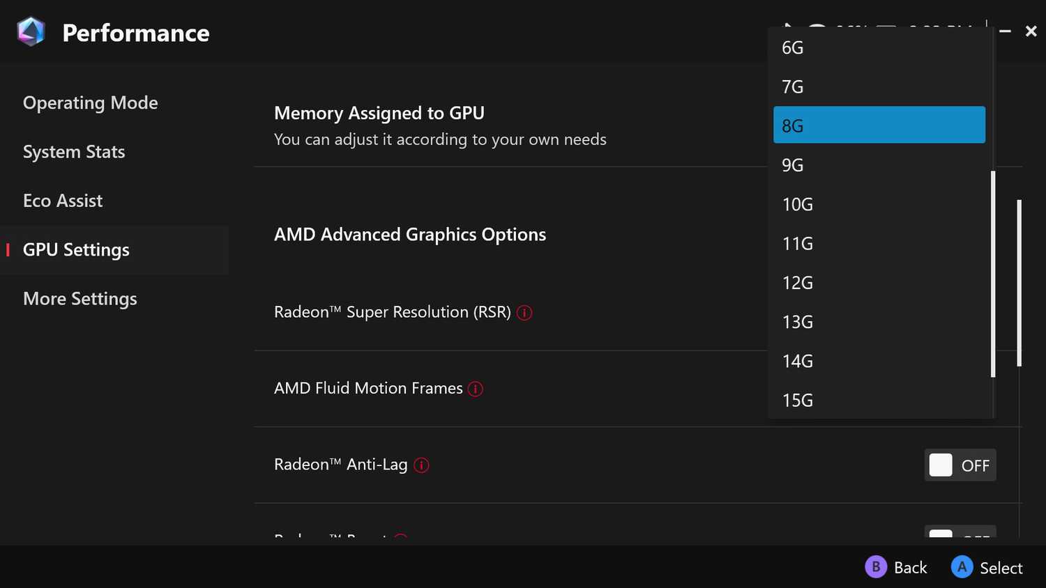 تنظیمات VRAM ROG Xbox Ally X
