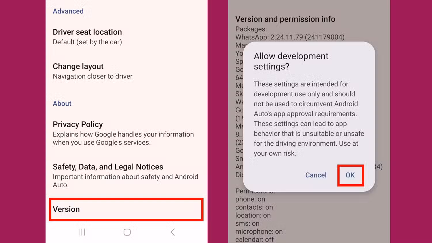 فعال کردن تنظیمات برنامه‌نویس در Android Auto.