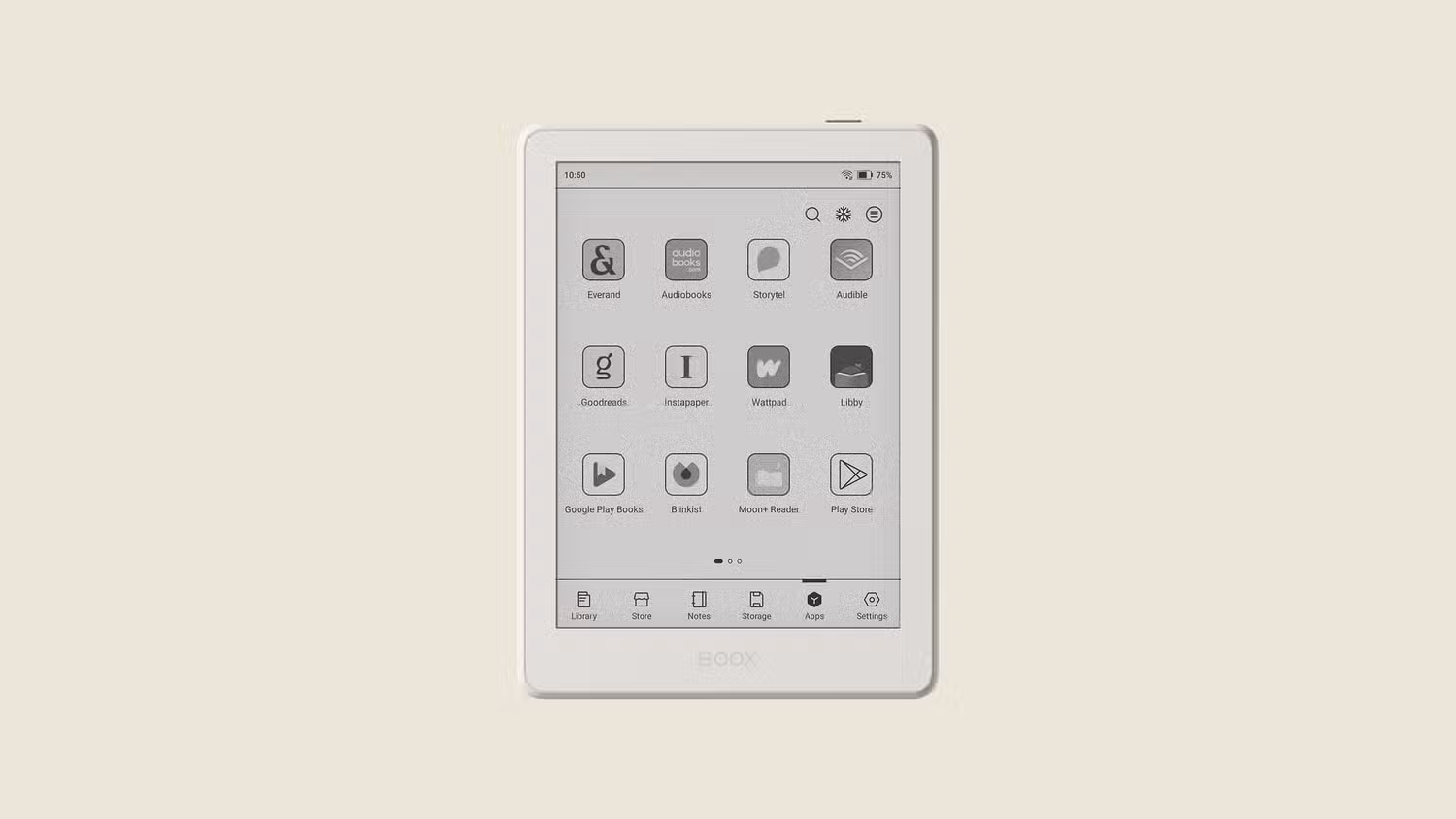 صفحه نمایش برنامه های مختلف دانلود شده در Boox Go 6 (Gen II).