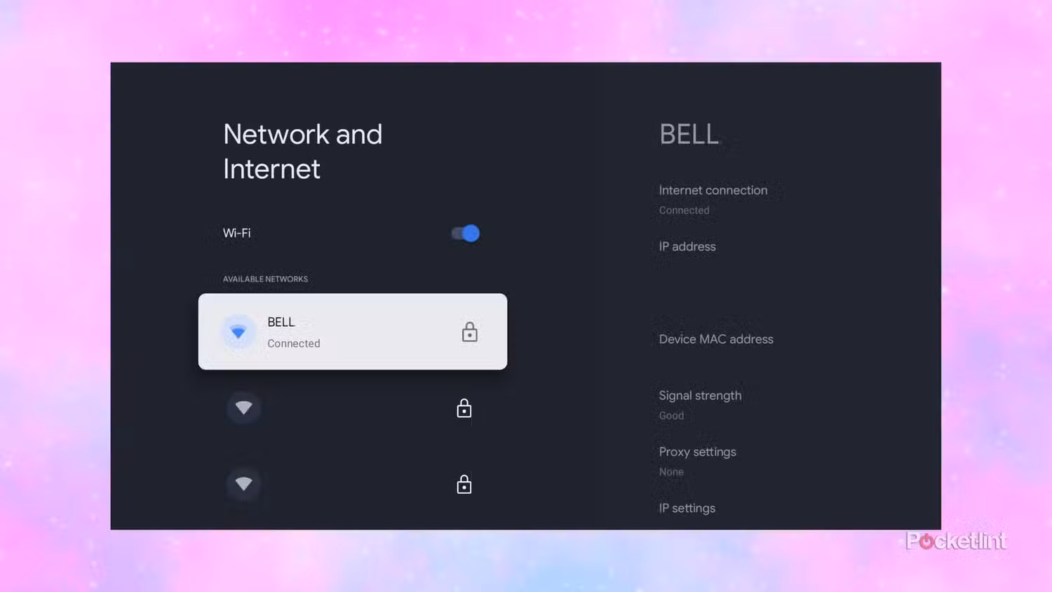 تنظیمات شبکه و اینترنت Google TV.