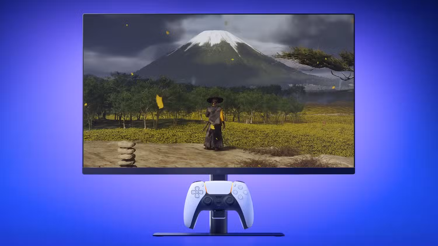 مانیتور بازی پلی استیشن با Ghost of Tsushima.