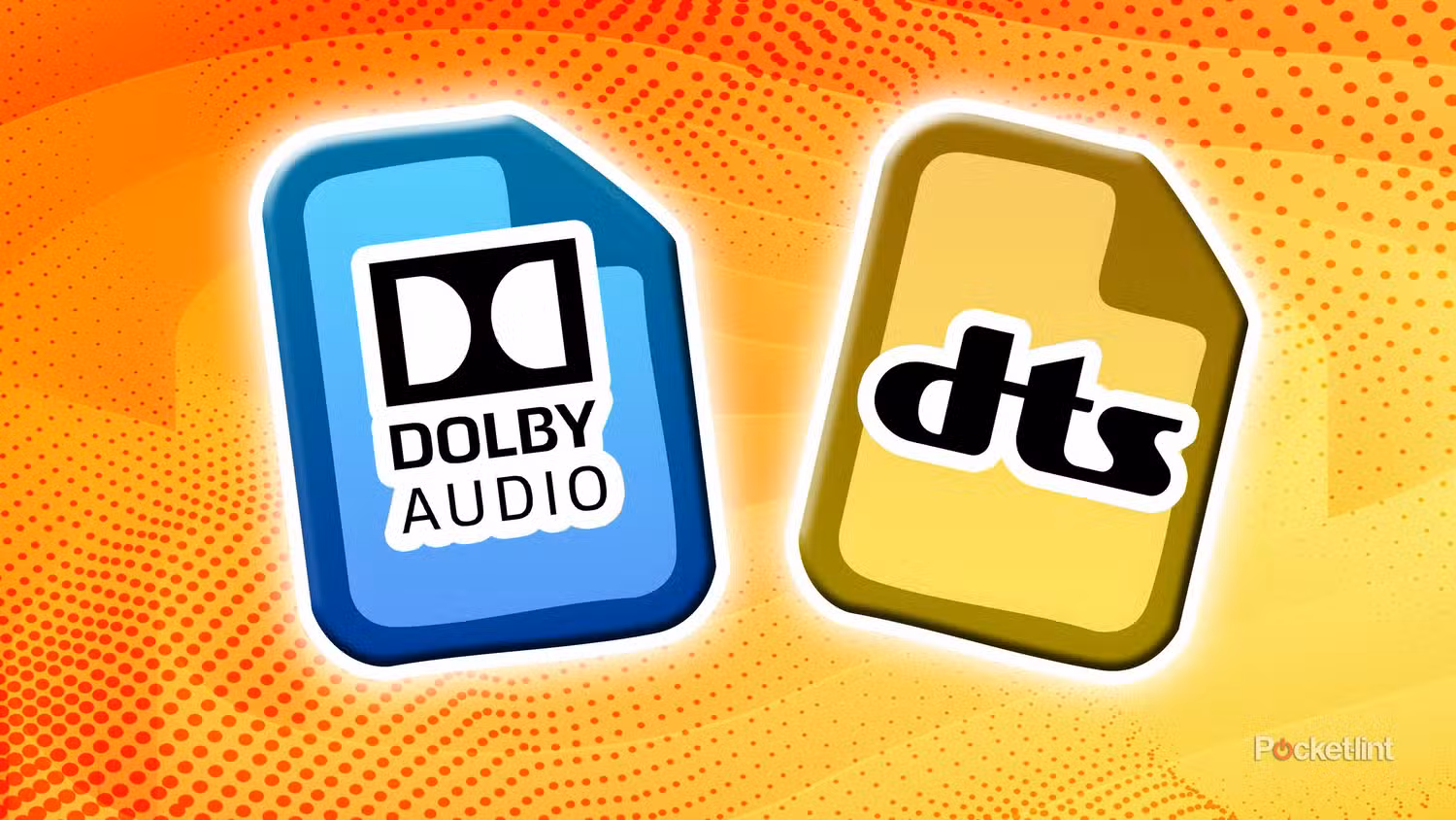 فایل های صوتی که روی آن ها Dolby Audio و DTS در پس زمینه زرد نوشته شده است