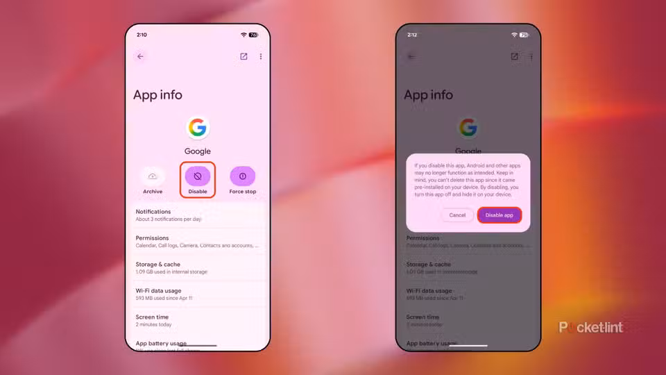 غیرفعال کردن اسکرین شات های برنامه Google 2